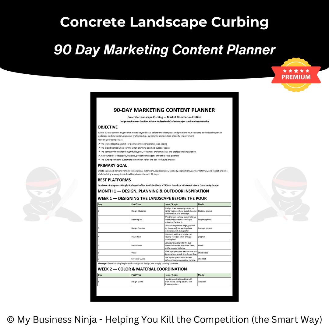 90 Day Marketing Content Planner (Premium) - Concrete Landscape Curbing